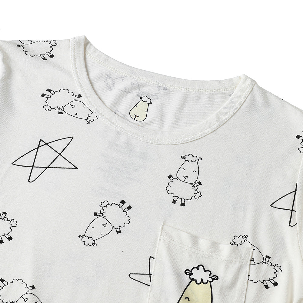 Pyjamas Set Cute Big Star & Sheepz White +  Checkers Grey