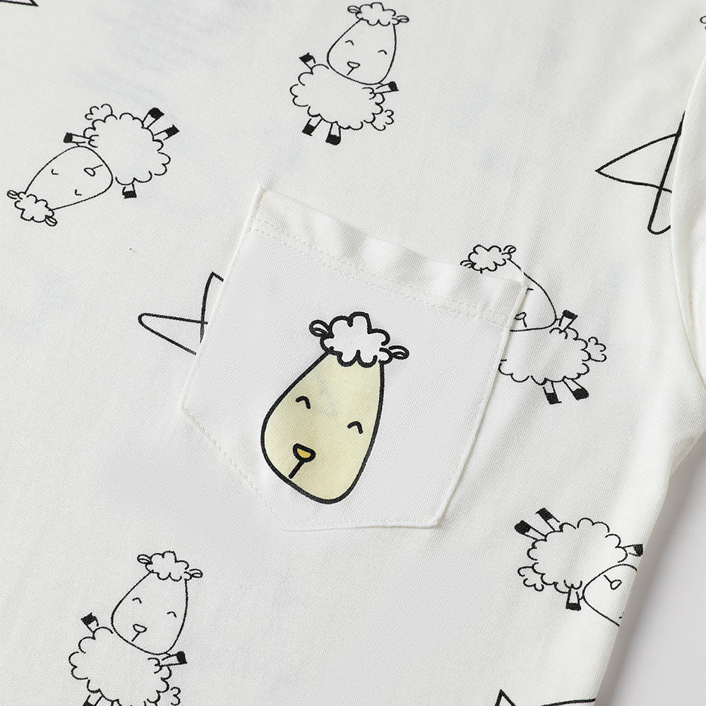 Pyjamas Set Cute Big Star & Sheepz White +  Checkers Grey