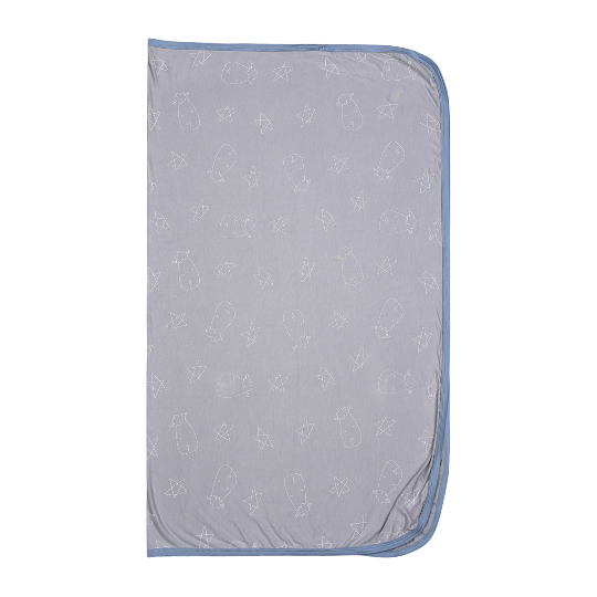 Single Layer Blanket Cute Big Star & Head Grey with Blue Border - 4T