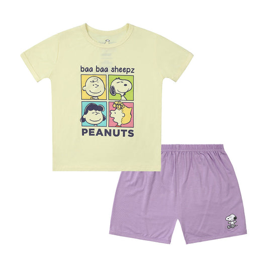 Special Edition - Snoopy Short Sleeve Shirt S24 Yellow + Shorts S24 Purple