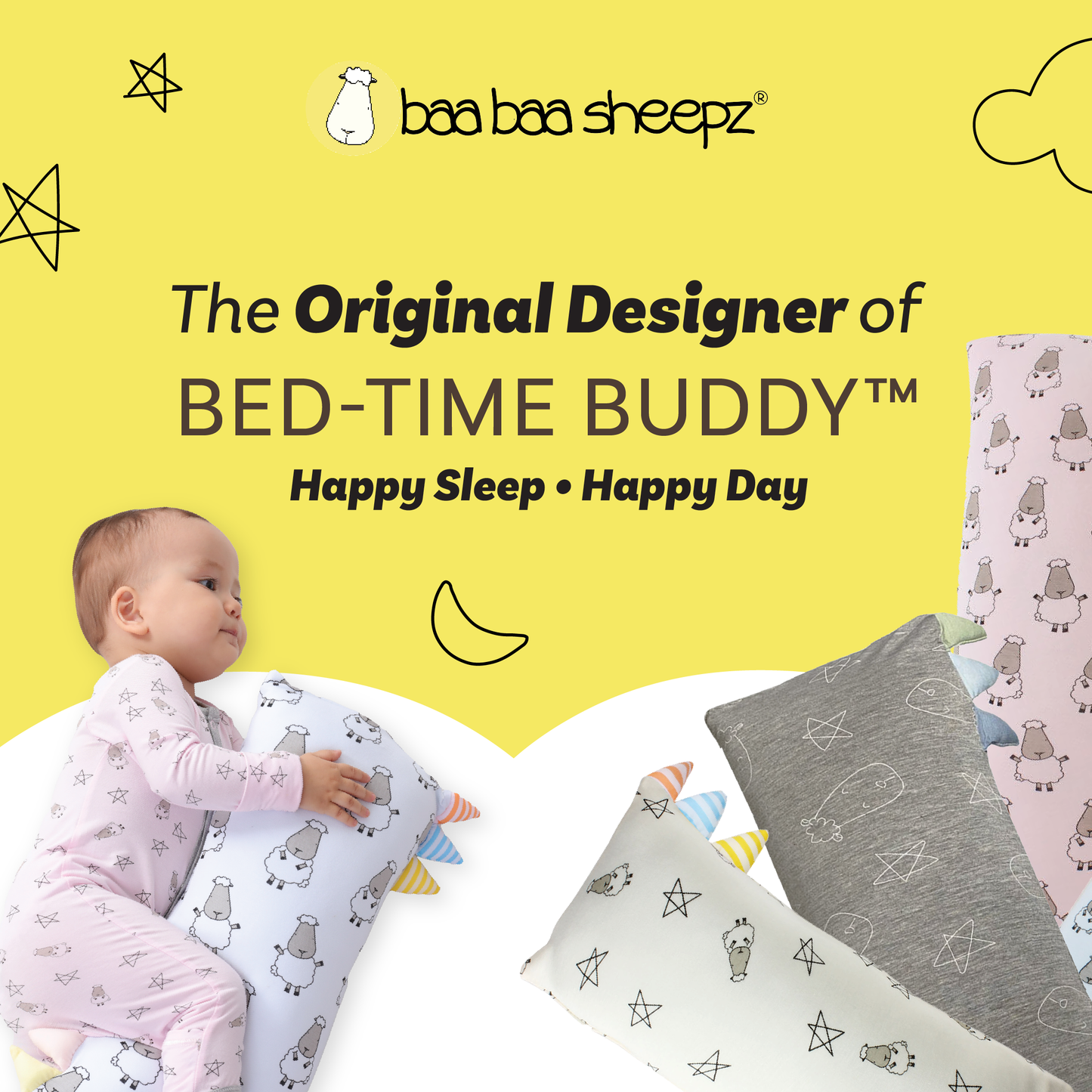 Bed-Time Buddy Big Sheepz Grey with Stripe, Polka Dot & Checkers tag Grey - Medium