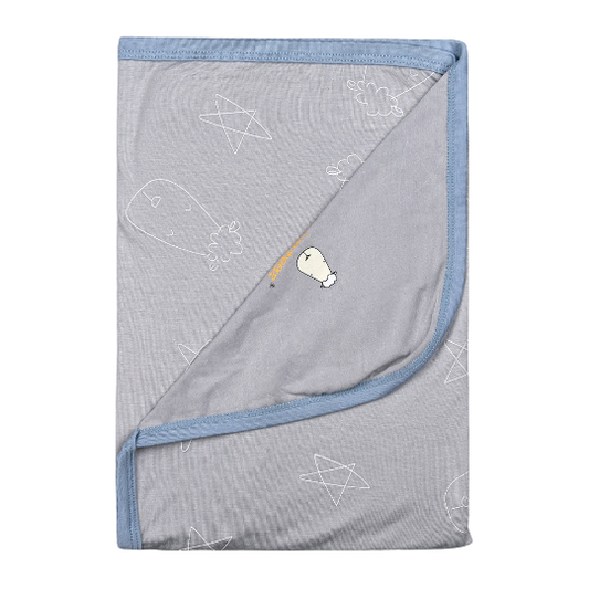 Single Layer Blanket Cute Big Star & Head Grey with Blue Border - 4T