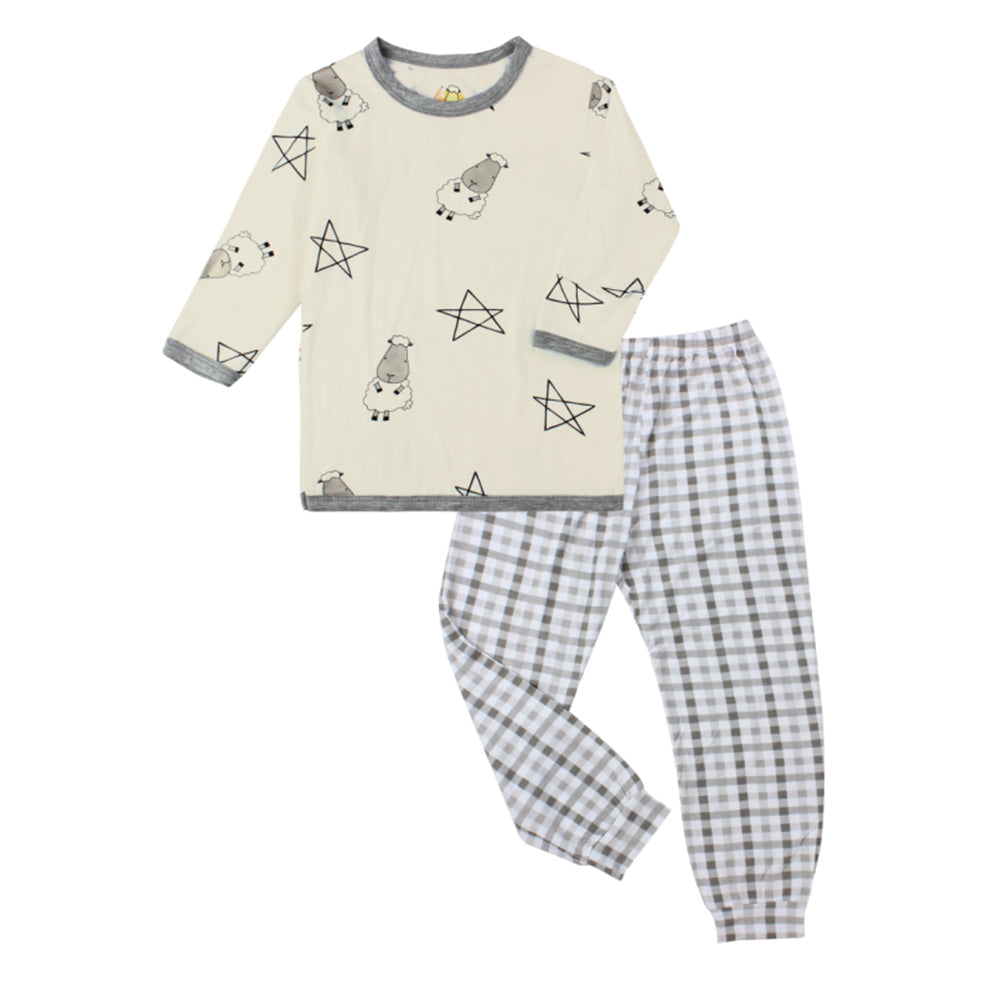 Pyjamas Set Yellow Small Star & Sheepz + Grey Checkers – Baabaasheepz.My