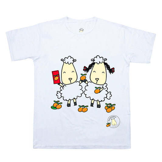LIMITED EDITION - Unisex Short Sleeve T-Shirt Baa Baa White with Mandarin