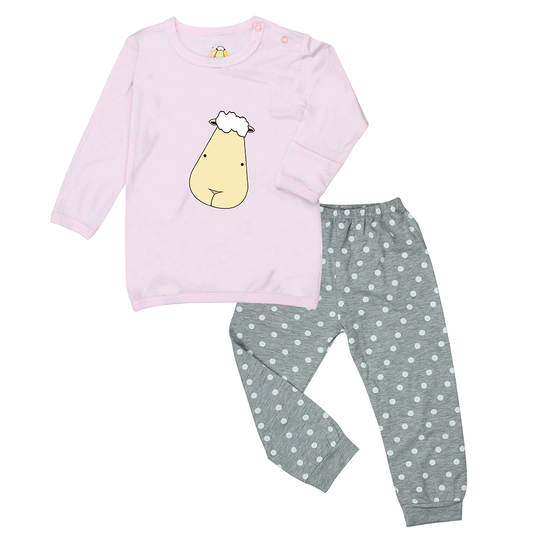 Pyjamas Set Pink Big Face + Grey Polka Dot