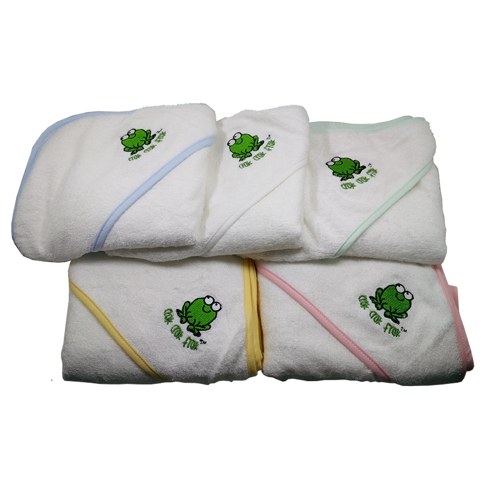 CrokCrokFrok Bamboo Hooded Towel for Baby & Toddler - White with Green Border