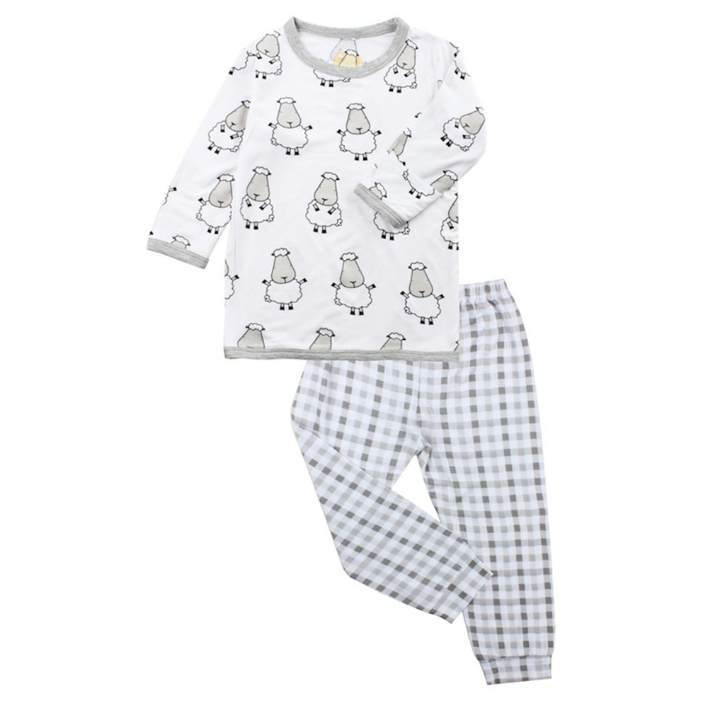 Pyjamas Set White Big Sheepz + Grey Checkers – Baabaasheepz.My