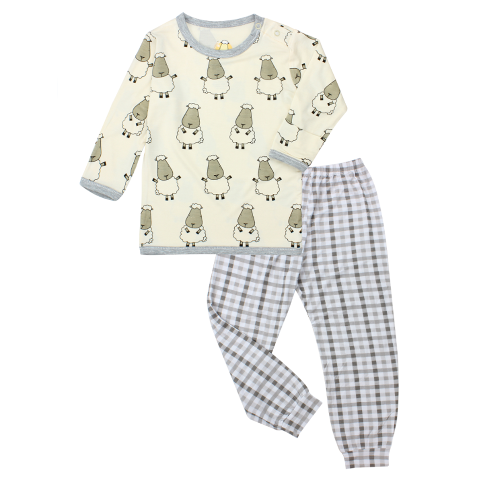 Pyjamas Set Yellow Big Sheepz + Grey Checkers – Baabaasheepz.My