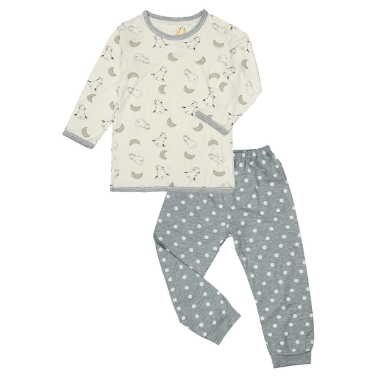 Pyjamas Set Yellow Small Moon & Sheepz + Grey Polka Dot